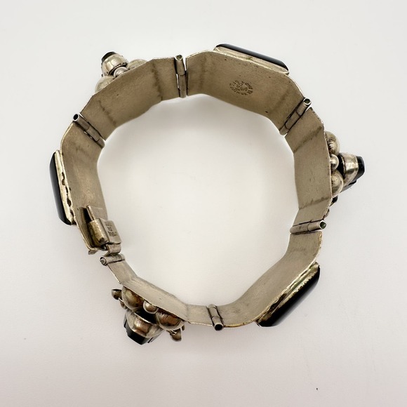 Taxco Mexican Sterling Silver Aztec Panel Bracelet w Hand Carved Onyx Signed JPR - Picture 11 of 13